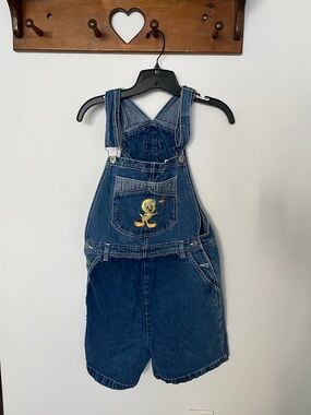 Vintage Looney Tunes Denim Short Overalls - Blue